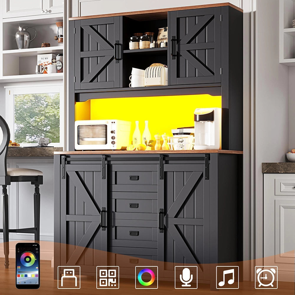 Armadio da cucina con ante scorrevoli - Xylo - 115x40x174,7 cm - Nero/Bianco - Illuminazione LED
