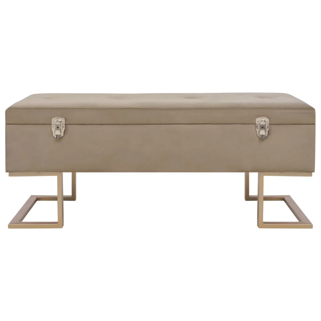 Panca con Vano Portaoggetti-Panca con Contenitore-Sgabello 105 cm Beige in Velluto