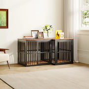 Gabbia per Cani Mobile 68,4×53×61 cm con 3 Porte, Tavolino Nero e Marrone