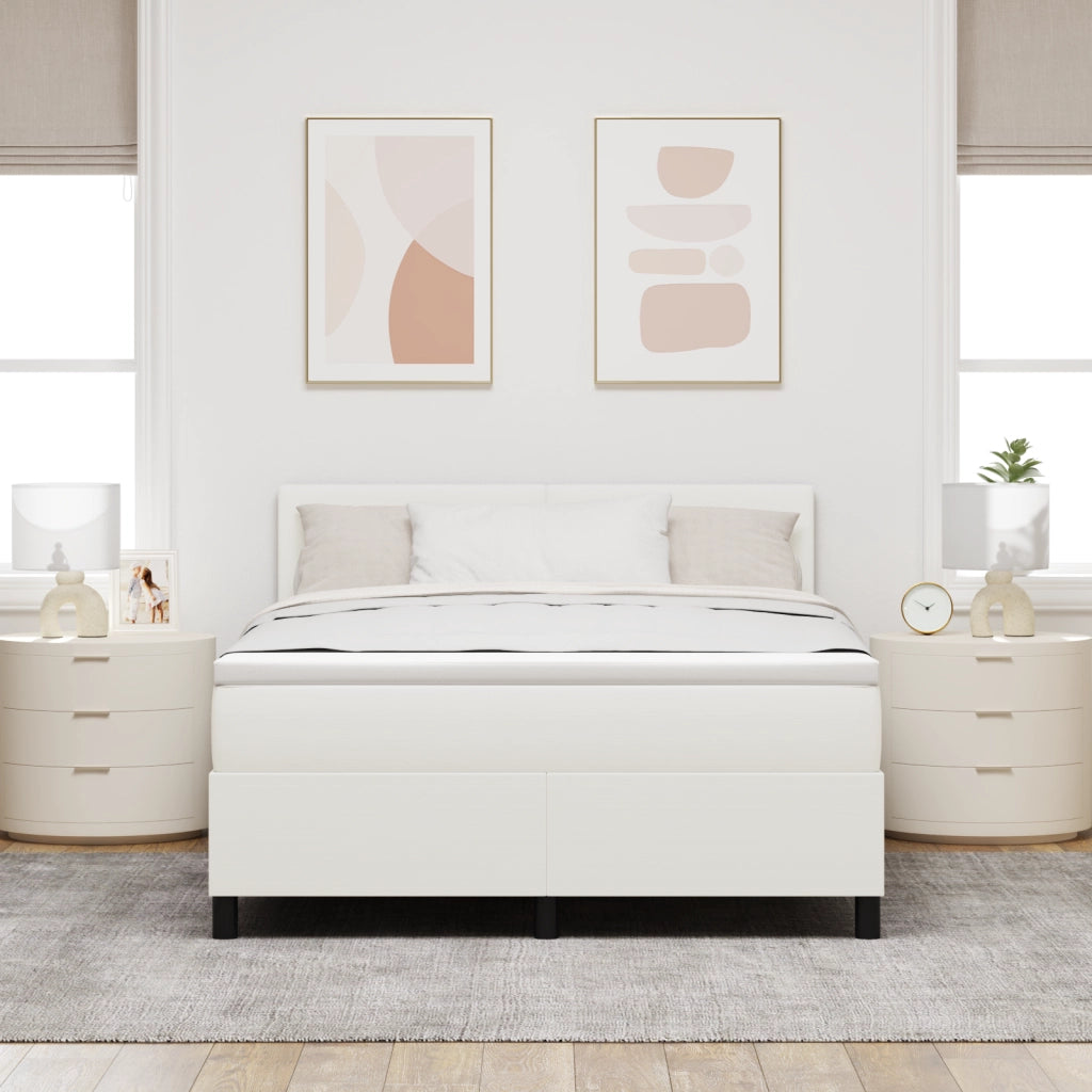 Letto Box Spring con Materasso & Luce LED Crema 140x200 cm Tessuto Corduroy