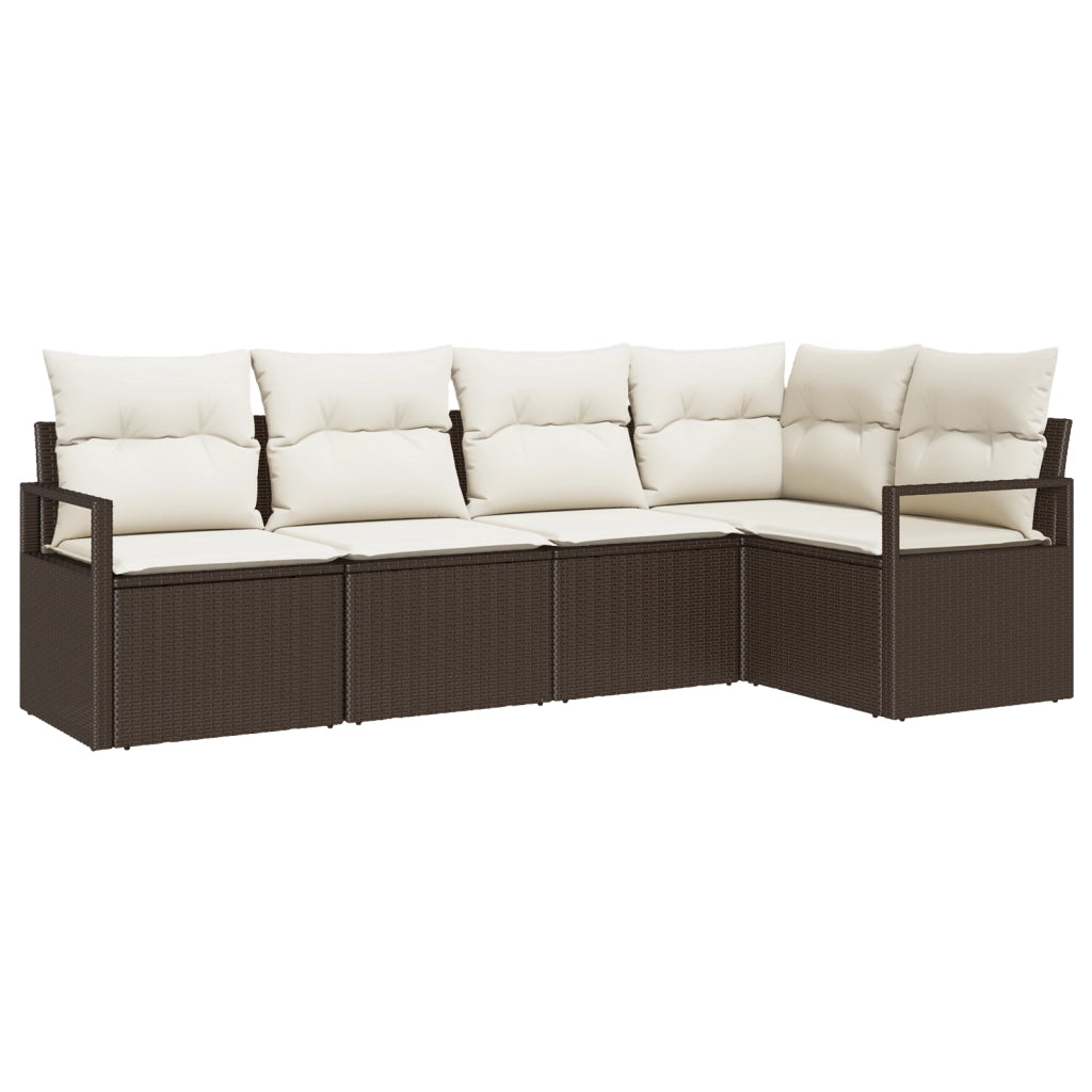 Set divano da giardino a 5 pezzi con cuscini marrone in rattan sintetico