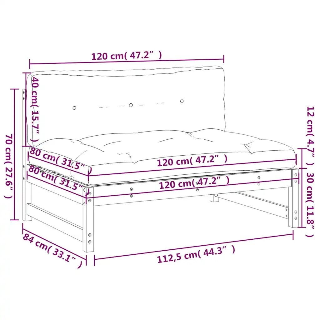 Divano Centrale Marrone Ambra 120x80 cm Legno Massello di Pino 825733