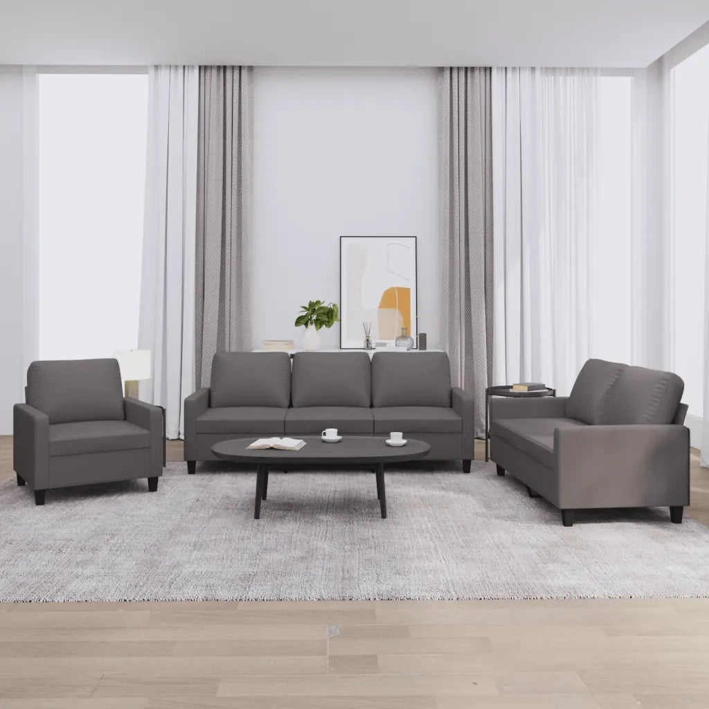 Set di Divani 3 pz con Cuscini Grigio in Similpellecod mxl 107597