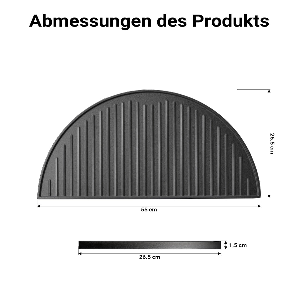 Piastra in ghisa rigata, forma a mezza luna, 55 x 26,5 x 1,5 cm, griglia in ghisa per barbecue, bistecchiera, ideale per grigliare carne, pesce, verdure