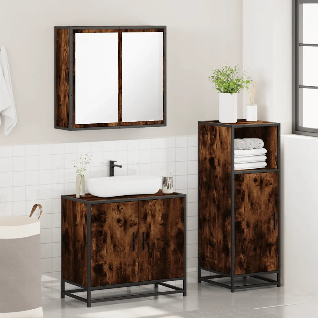 Set Mobili da Bagno 3 pz Rovere Fumo in Legno Multistrato 3300947