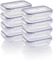 Set di contenitori per alimenti in plastica, 8 contenitori di conservazione con coperchio, piano, rettangolari, stivabili, resistenti a microonde e lavastoviglie
