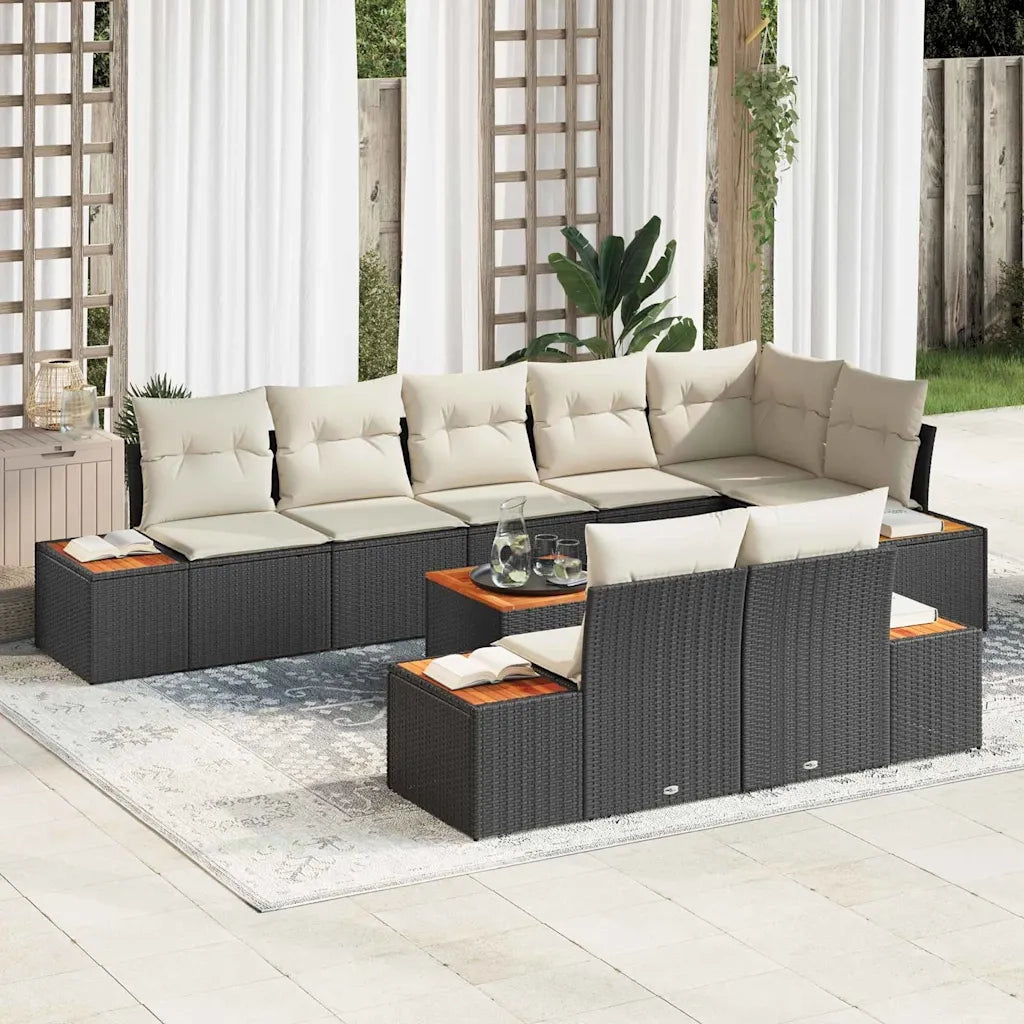 Set Divano da Giardino con cuscino 9 pcs Nero Poly Rattan 3348113
