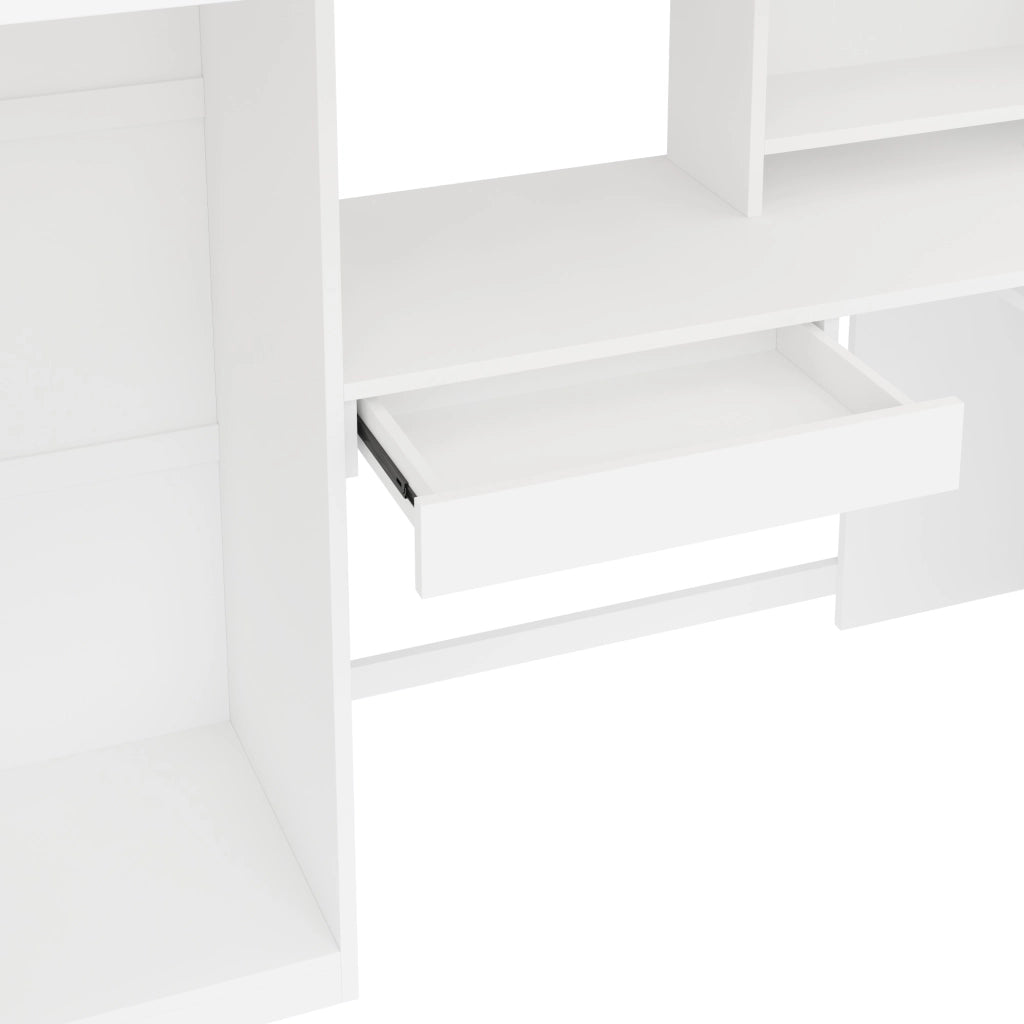 Letto a Soppalco 90x200 cm; Letto Singolo - Scrivania; Cassetto; LED - Bianco
