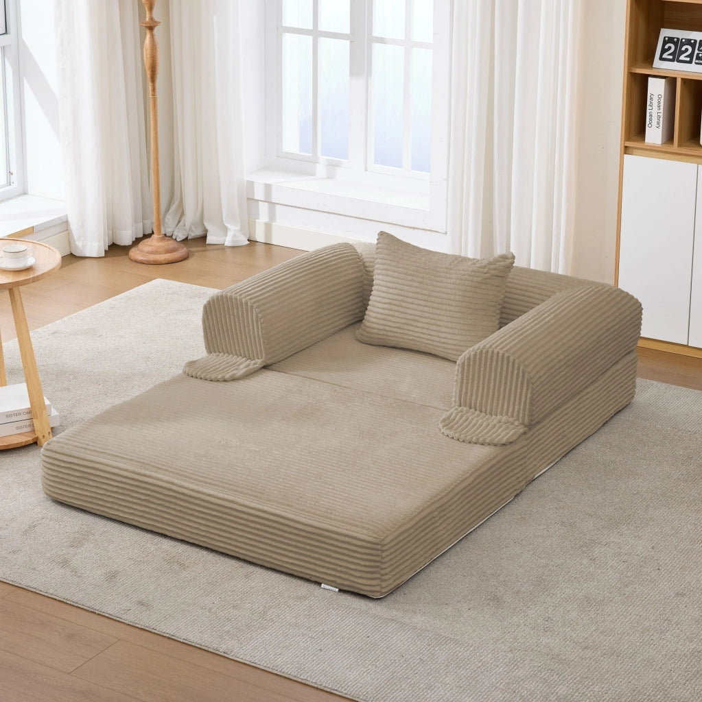 Poltrona letto singola 2 in 1 in velluto a coste marrone