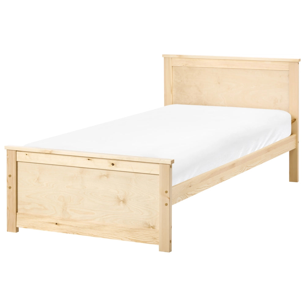 Letto singolo in legno naturale marrone chiaro 90 x 200 cm con testiera in stile scandinavo