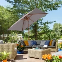 Ombrellone da Giardino Inclinabile 2x1.5 m a 6 Stecche con Palo in Legno di Abete, Grigio