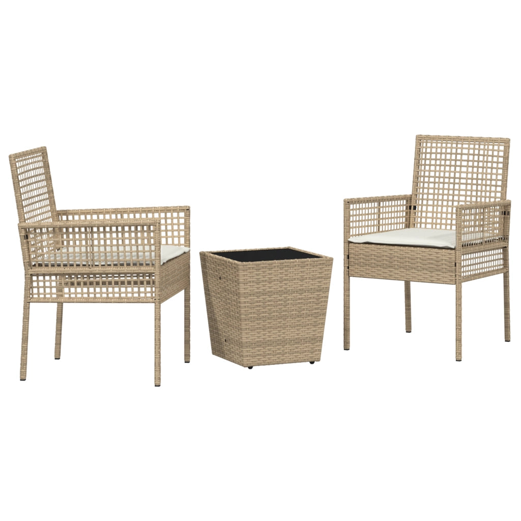 Set da Giardino 3 Pezzi  con Cuscini Beige in Polyrattan