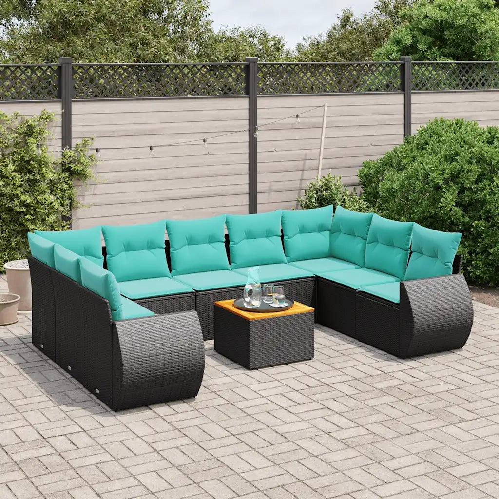 Set Divani da Giardino 10 pz con Cuscini Nero in Polyrattan 3225147