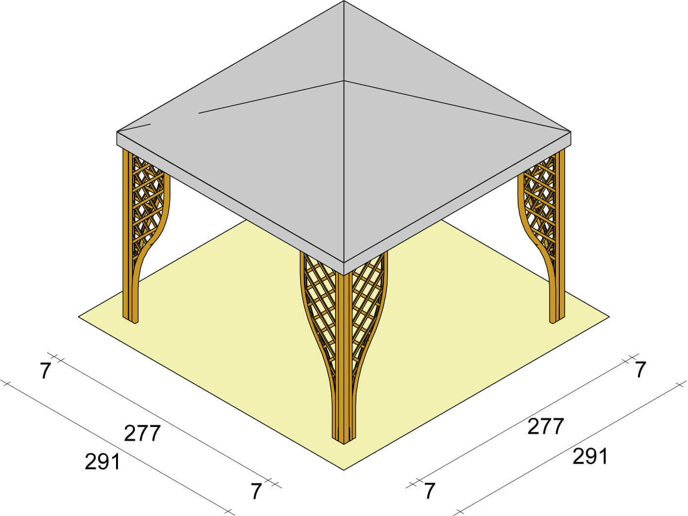 Gazebo da Giardino in Legno 3x3m con Copertura in PVC Taini Calice Pocket Noce