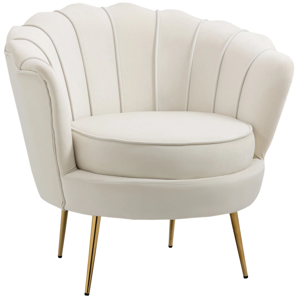 Poltrona di Design Stile Vintage Imbottita in Velluto, 79x77x77cm, Crema