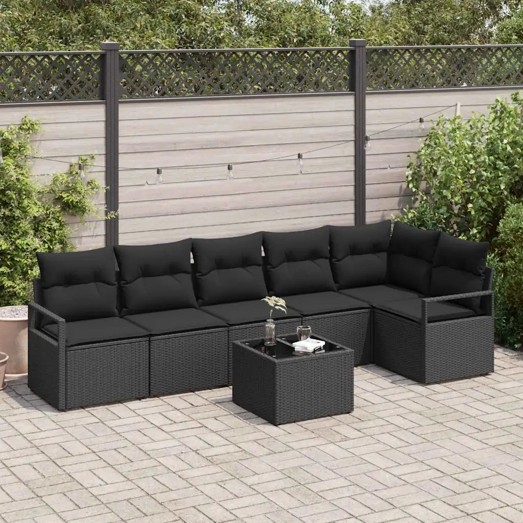 Set Divano da Giardino con cuscino 7 pcs Nero polyrattan 3355082
