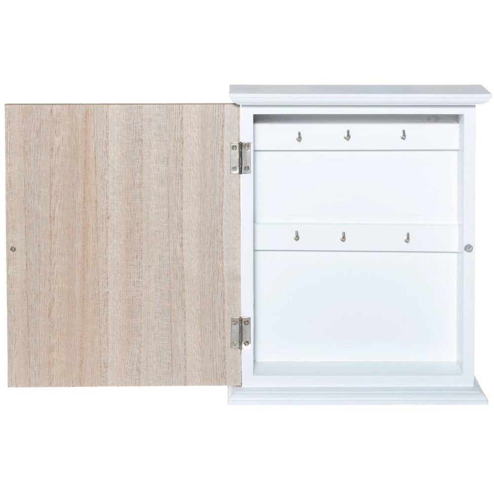 Armadietto Portachiavi da Parete in Legno con 6 Ganci Decoro Chiave 20x6.5x24cm