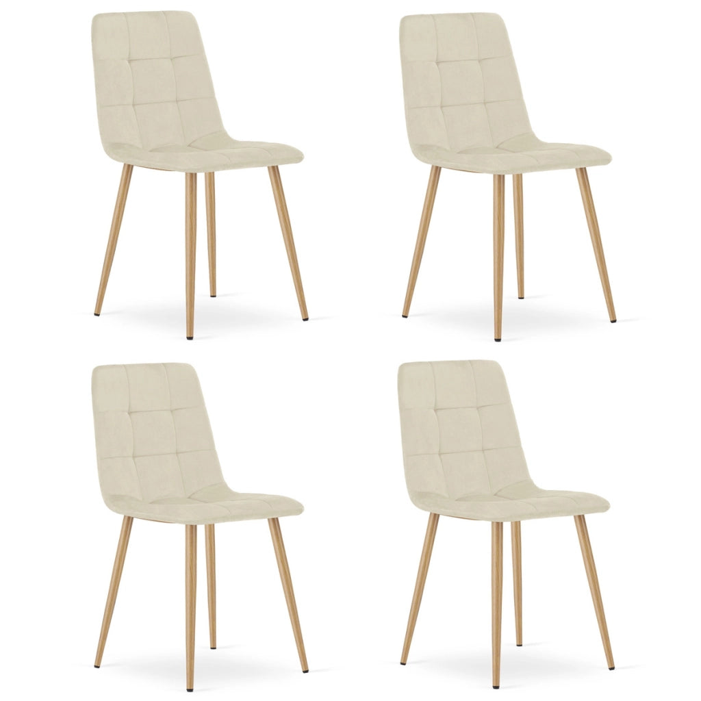 Set di 4 Sedie Kara in Velluto Beige con Gambe Effetto Legno
