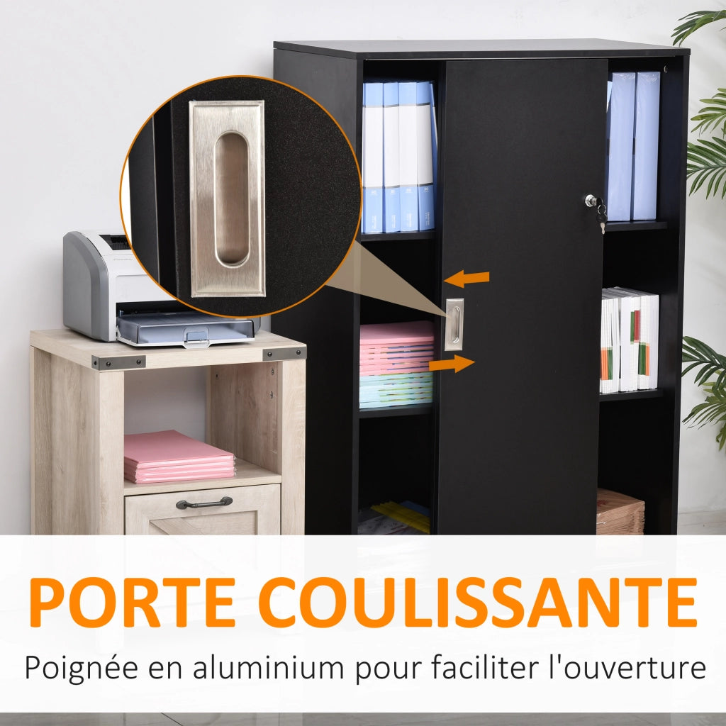 Armadio per Ufficio 2 Porte Scorrevoli Bloccabili ¨C Zephmum ¨C Nero 80x40x120 cm