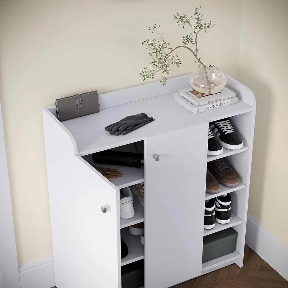 Mobile porta scarpe Moritz, Bianco, 83 x 91.4 cm con 2 porte, per la conservazione e l’organizzazione delle scarpe nell’ingresso