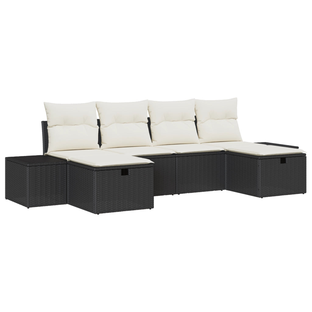 Set di Divani da Giardino a 6 Pezzi con Cuscini Rattan Polimerico Nero
