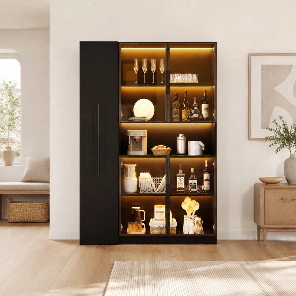 Vetrina in MDF nero 110x35x160 cm con LED a colori e ripiani estraibili