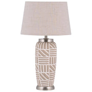 Lampada da comodino in ceramica beige e bianca 48 cm motivo a righe con paralume a tamburo tradizionale