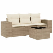Set Divano da Giardino 4 pz | Set Salotto da Giardino con Cuscini Beige in Polyrattan