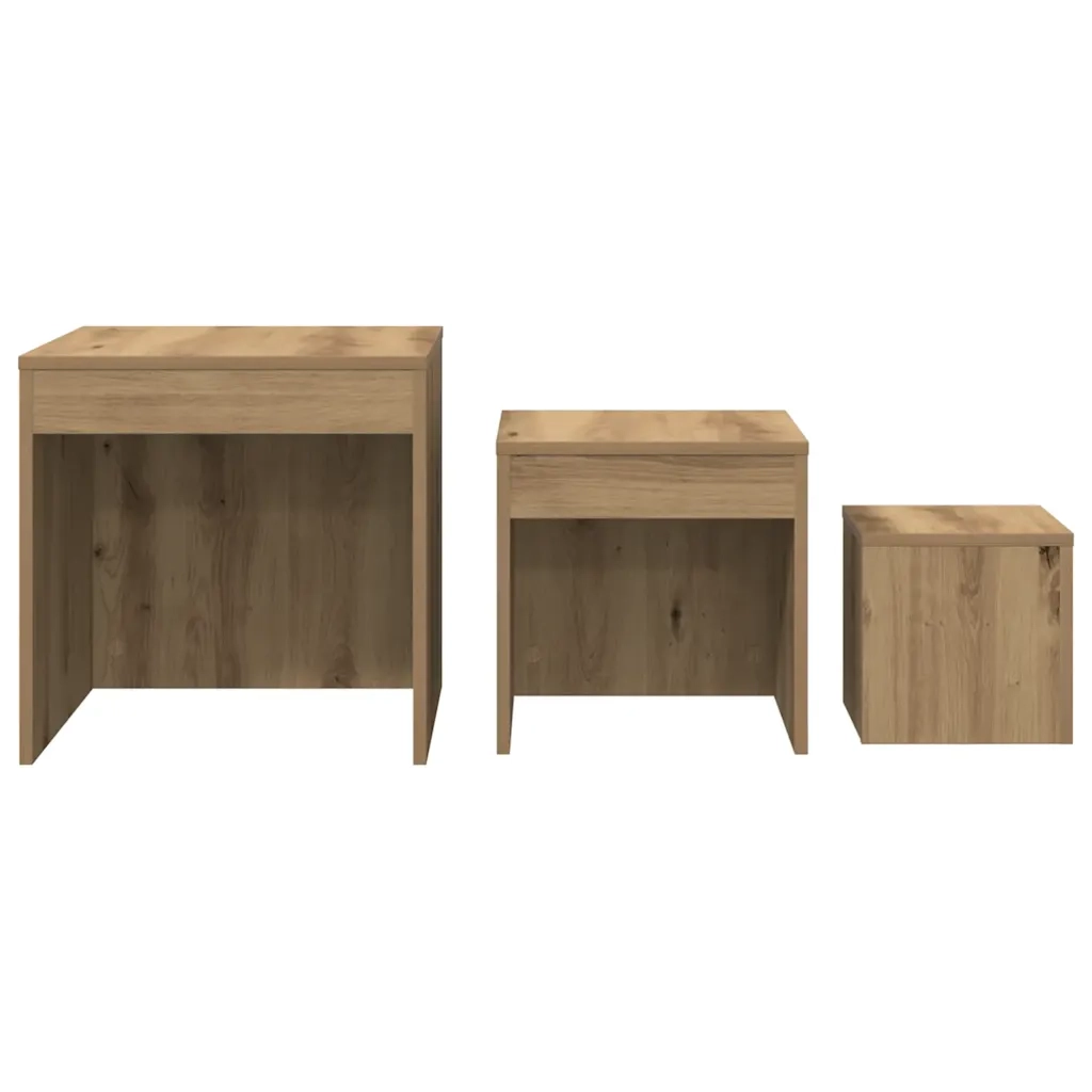 Tavolini Impilabili 3 pz Rovere Artigianale Legno Multistrato