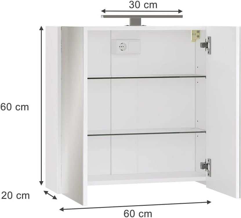 Mobile a specchio per il bagno Lavio, Bianco, 60 x 60 cm con illuminazione a LED