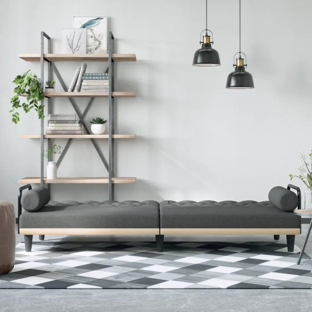 Divano Letto con Braccioli Grigio Scuro in Tessuto 351938