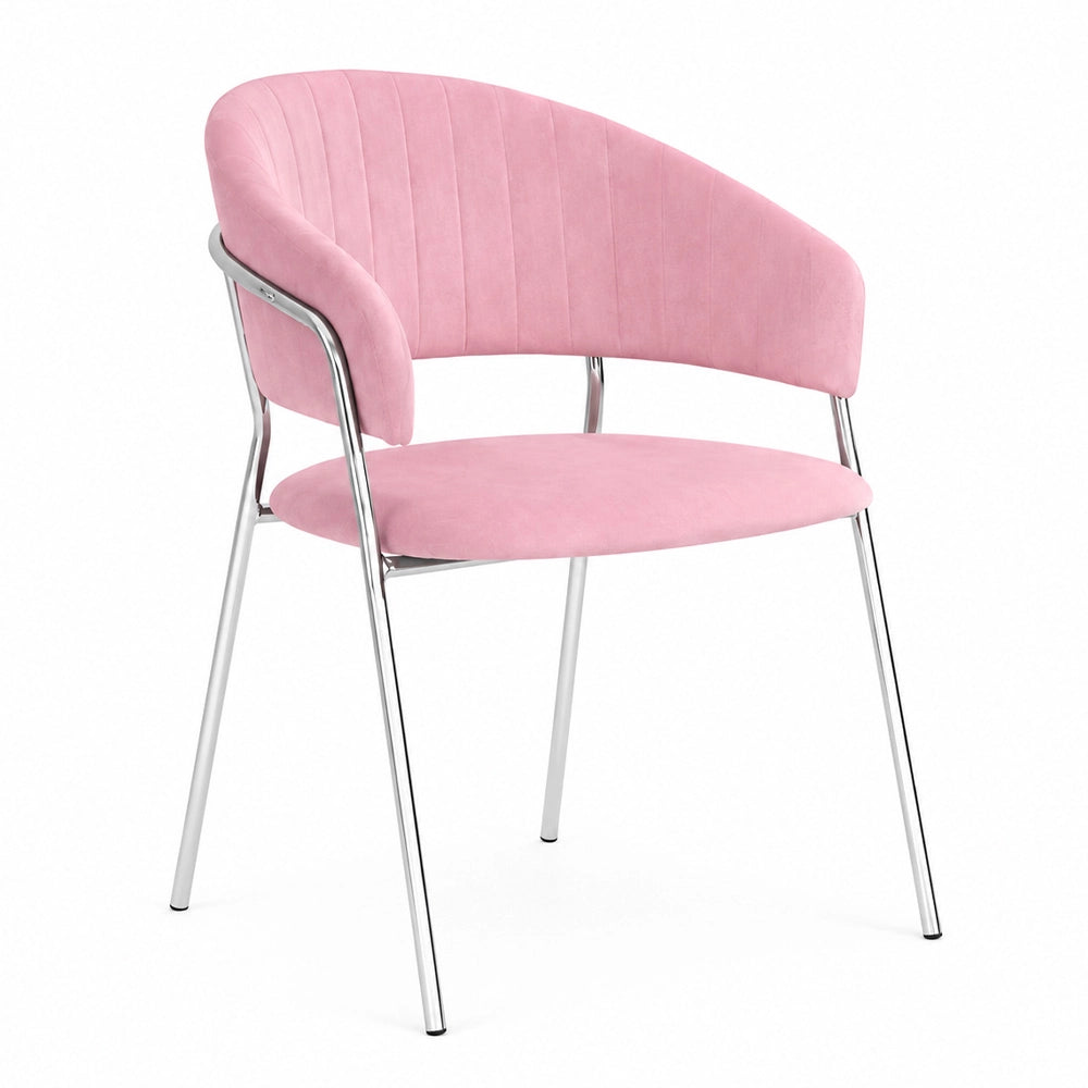 Sedie da pranzo set da 2 Aurelia in velluto rosa con gambe in ferro cromato