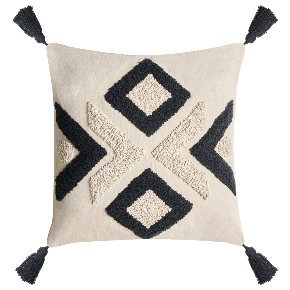 Set di 2 cuscini decorativi in tessuto di cotone beige e nero con motivo floreale, 45 x 45 cm