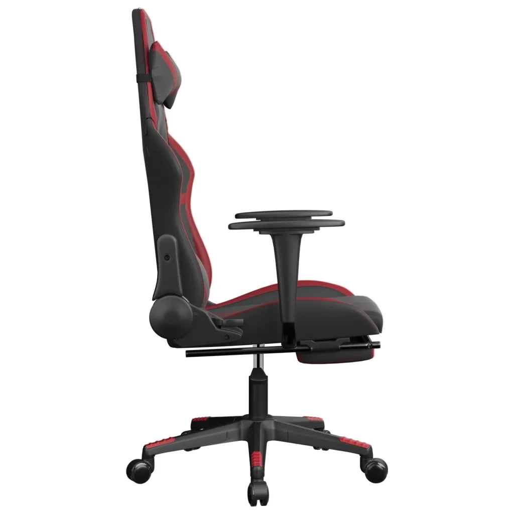 Sedia Gaming | Sedia da e-sports Massaggio Poggiapiedi Nero e Rosso Vino Similpelle