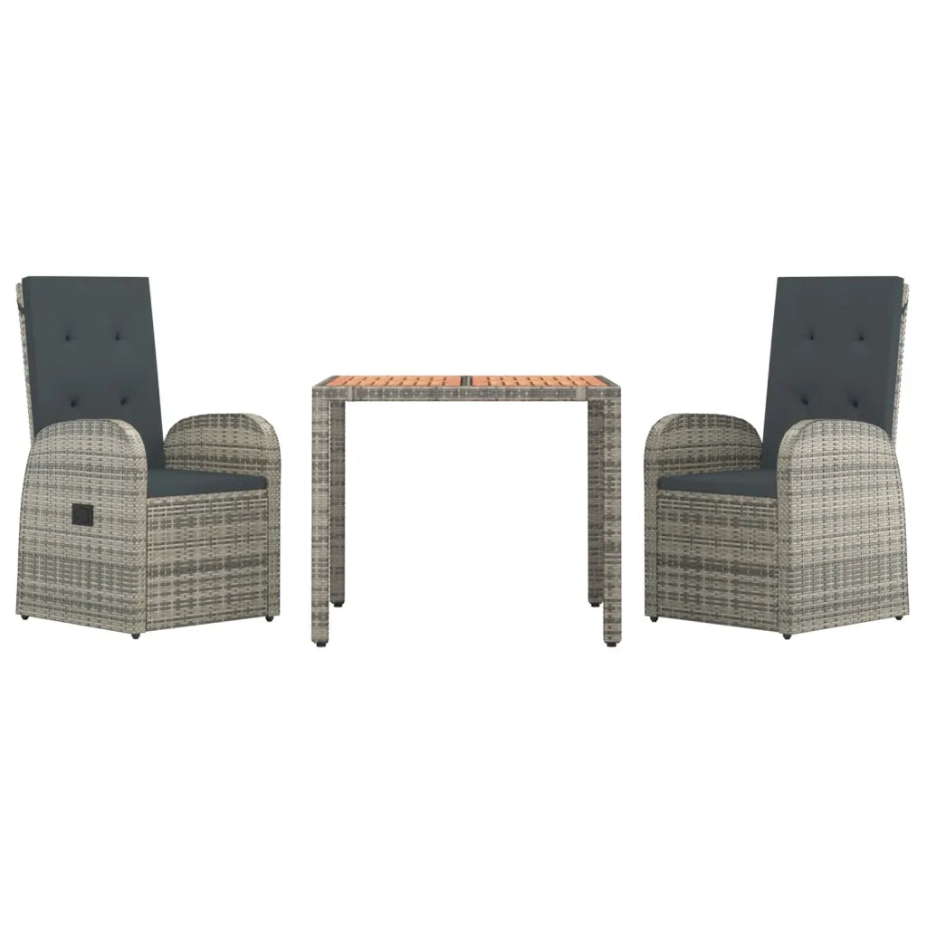 Set da Pranzo da Giardino 3 pz | Set Salotto da Giardino con Cuscini in Polyrattan Grigio