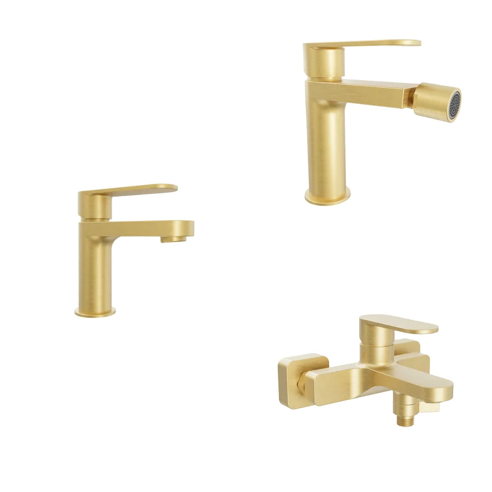 Set miscelatori lavabo 13cm bidet miscelatore esterno vasca oro spazzolato | Margot