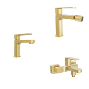 Set miscelatori lavabo 13cm bidet miscelatore esterno vasca oro spazzolato | Margot