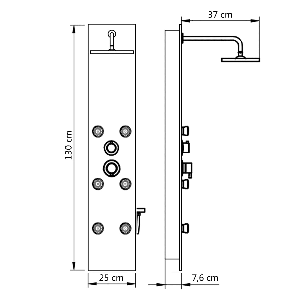 Pannello Doccia in Vetro 25x44,6x130 cm Nero 142993