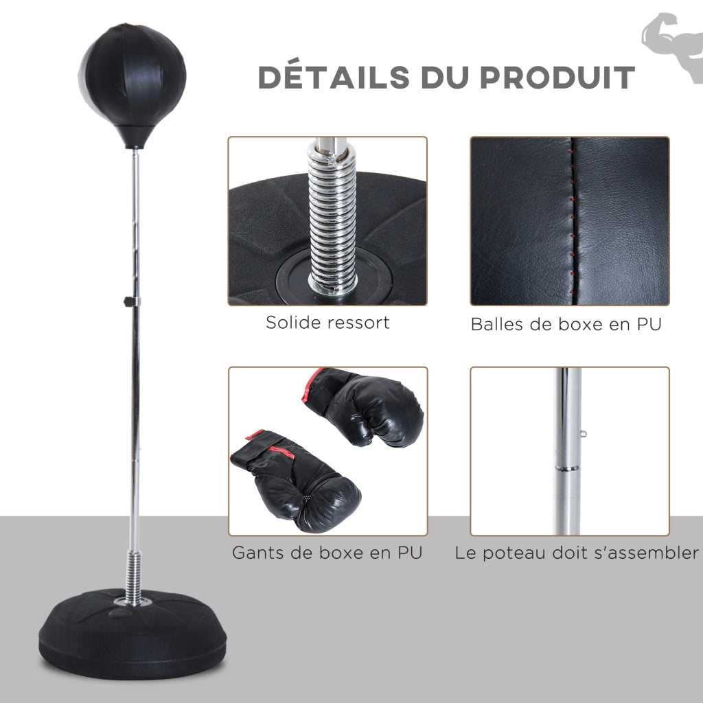 Sacco da boxe su piede regolabile ¨C zephmum ¨C nero 126-144 cm con guanti pompa base