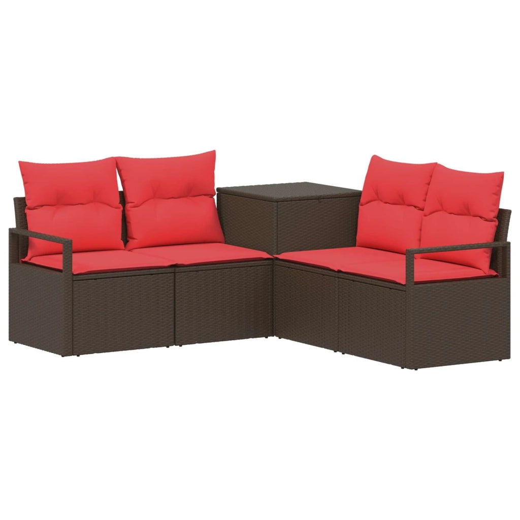 Set di divani 5 pz Marrone e Rosso Rattan sintetico e Acciaio 3447797