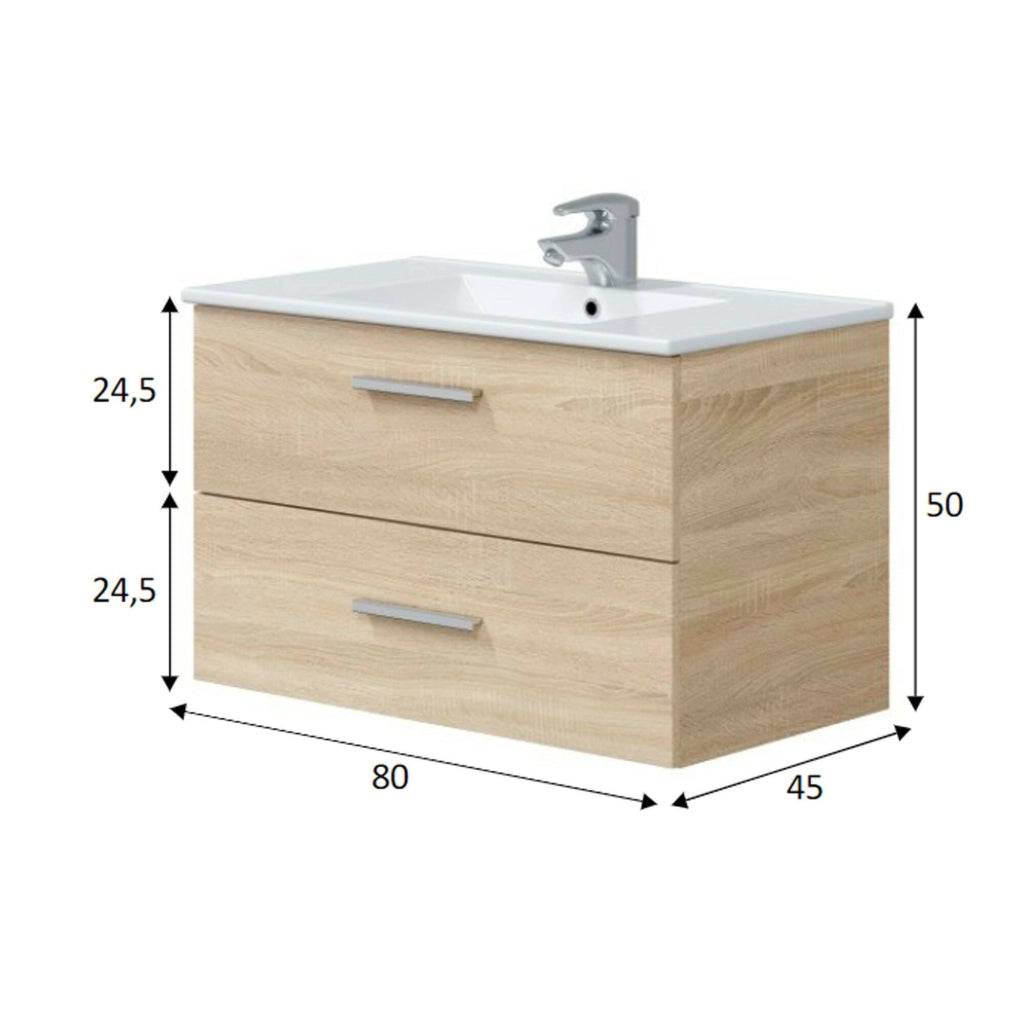 Mobile sottolavabo Felix, Mobiletto da bagno, Contenitore porta lavabo, Armadio per lavandino, 80x45 h50 cm, Rovere