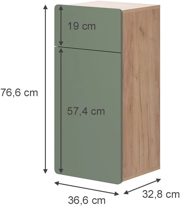 mobiletto bagno Izan, Goldkraft rovere/verde, 36.6 x 76.6 cm con cassetto e anta