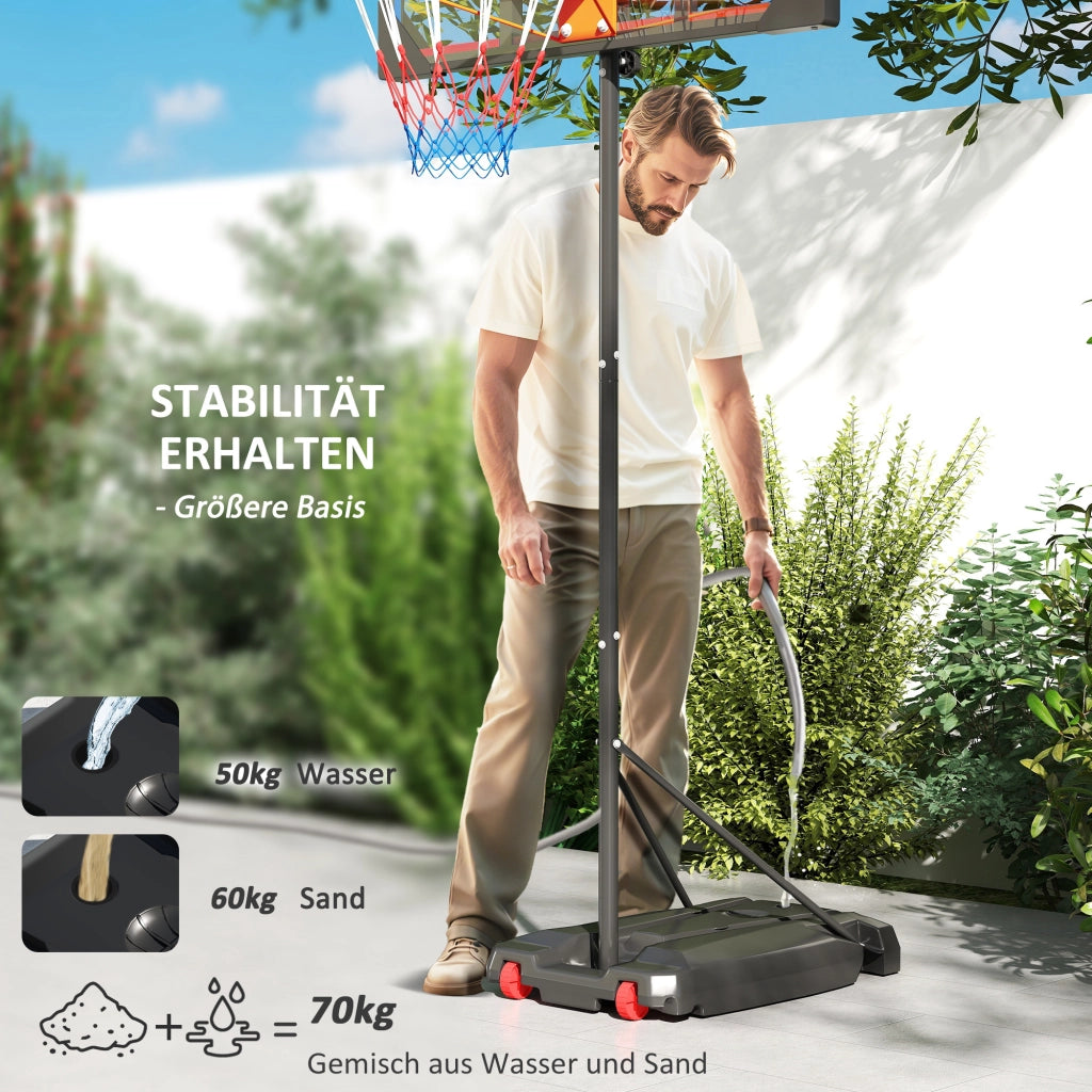 Canestro da Basket per Bambini ¨C Xylo ¨C Regolabile 210-260cm, con Ruote, Rosso