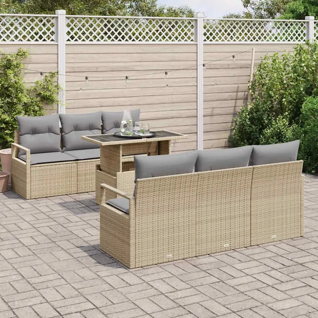 Set Divano da Giardino con cuscino 7 pcs Beige Poly Rattan 3357483