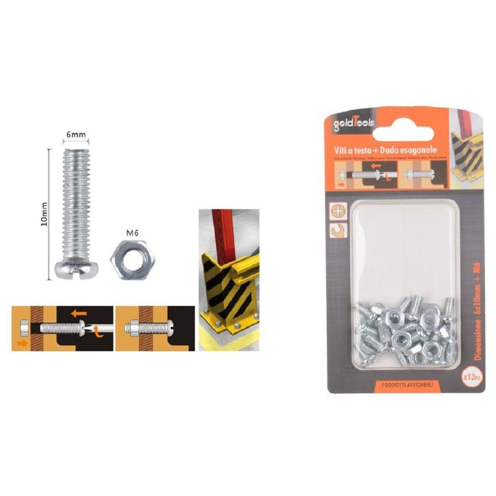 Trade Shop - Set 13 Pz Viti Vite Testa A Croce Tonda 6x10 Mm Con Dadi Dado Esagonale M6 90973 -