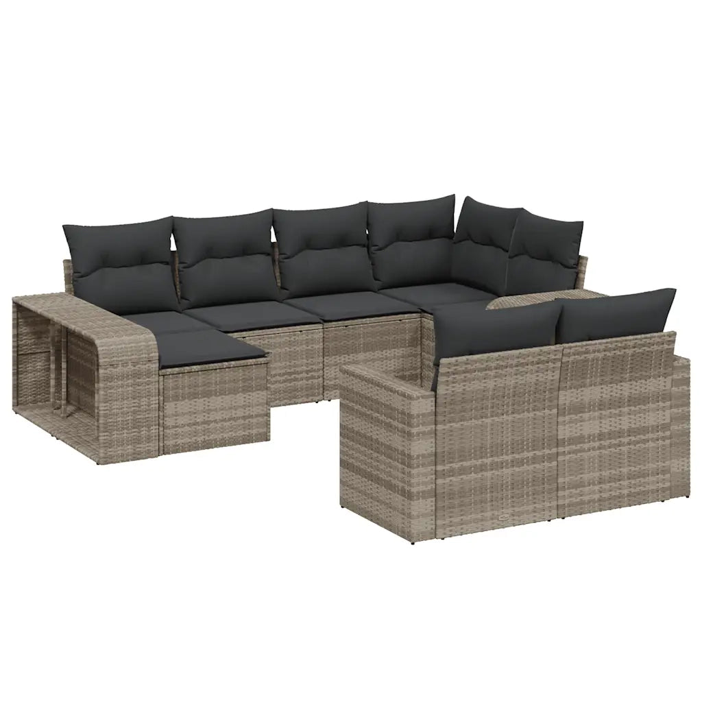 Set Divano Giardino 10 pz con Cuscini Grigio Chiaro Polyrattan