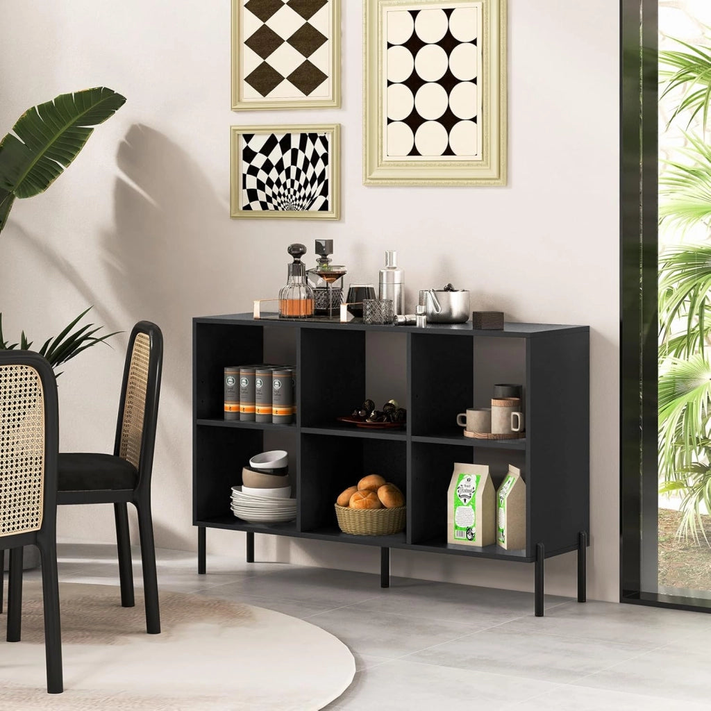 Libreria, scaffale a 6 scomparti, orizzontale, per soggiorno, camera da letto e ufficio, 120 x 35 x 79,5 cm (nero)