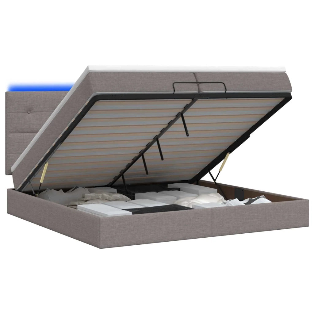 Letto Ottomano con Materasso e LED Tortora 200 x 200 cm Tessuto 3458101
