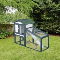 Gabbia per Conigli e Animali da Compagnia in Legno 2 piani di Abete Doppia Porta 140x65x100cm Verde e Bianco