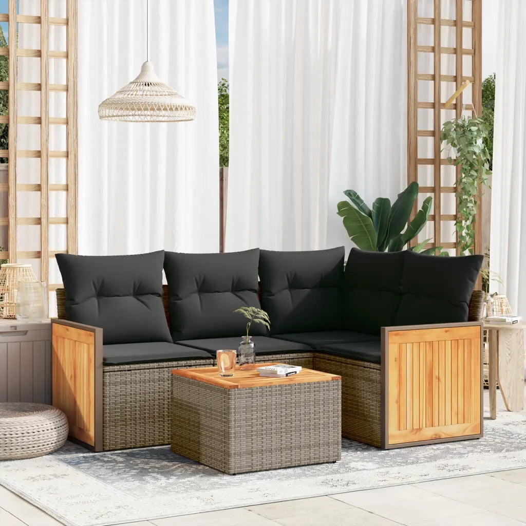 Set Divano da Giardino 5 pz con Cuscini Grigio in Polyrattan